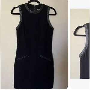 Express Black Dress with Leather Trim
